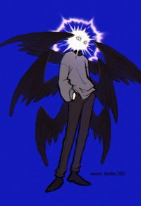 an anime character with wings on a blue background