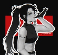 a black and white drawing of a girl smoking a cigarette